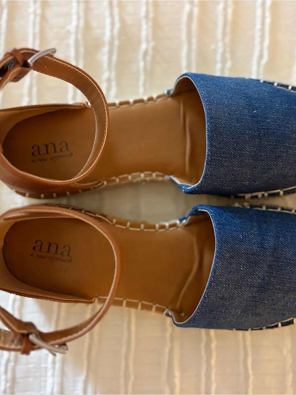 a.n.a Denim Espadrilles with Brown Ankle Strap